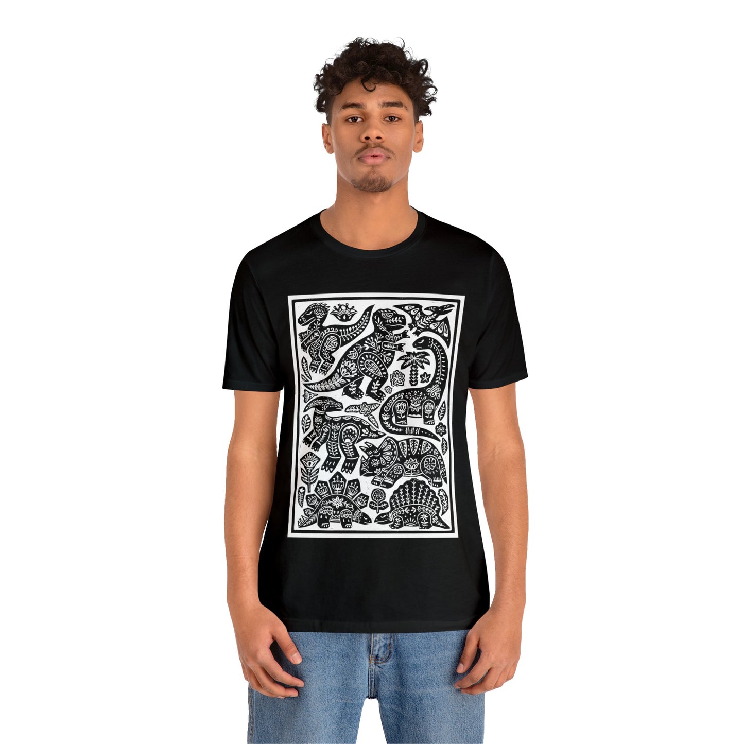 Folk Art Dinos Unisex Jersey Short Sleeve Tee