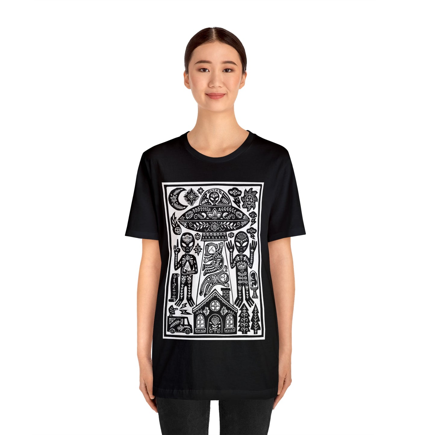 Folk Art Aliens Unisex Jersey Short Sleeve Tee