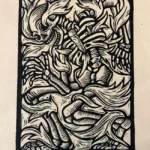 Skeleton On Fire Block Print