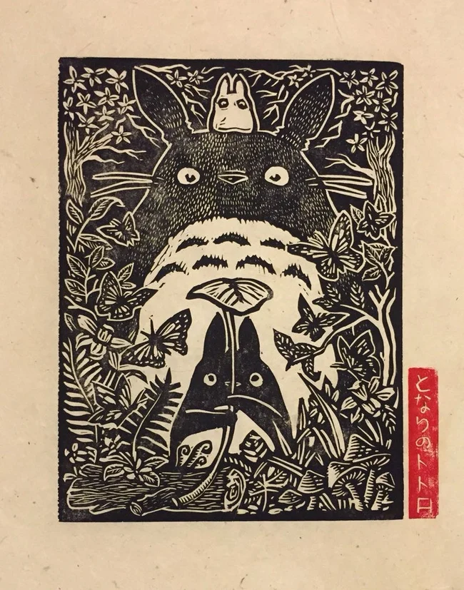 Totoro Block Print