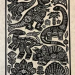 Folk Art Dinosaurs Block Print